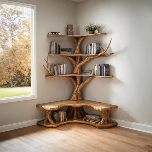 Tree Bookshelf With Corner Bench L-shaped Bench Driftwood Branch