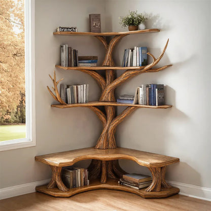 Tree Bookshelf With Corner Bench L-shaped Bench Driftwood Branch