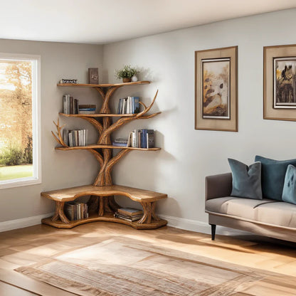 Tree Bookshelf With Corner Bench L-shaped Bench Driftwood Branch